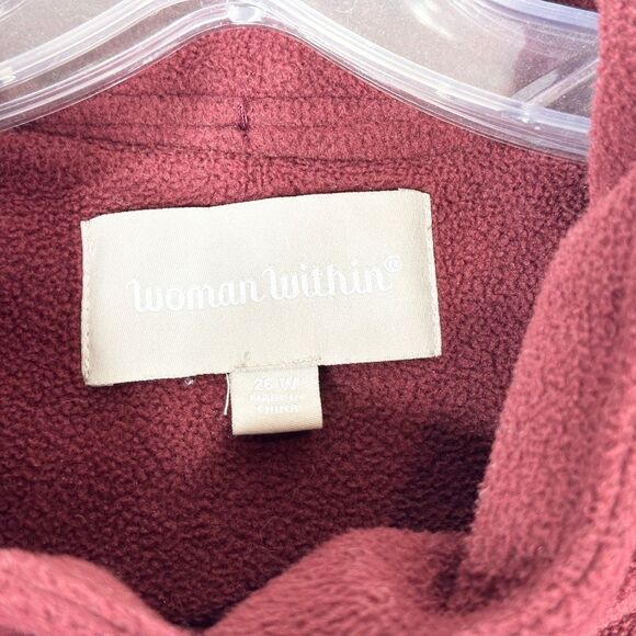 Woman Within 26W Coat Fleece Jacket Hooded Heavy‎ Lined Red Maroon Buttons A - Picture 9 of 10